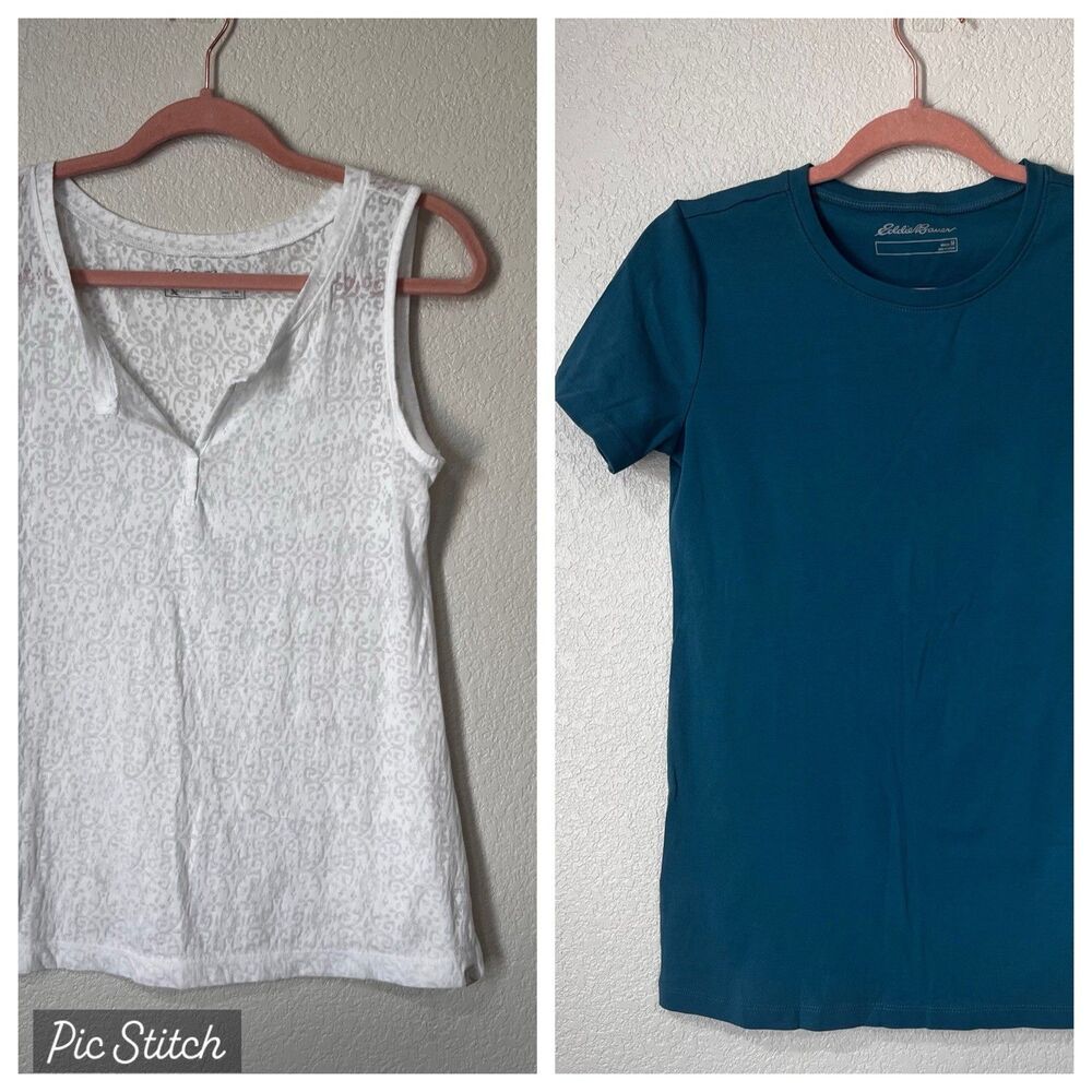 EUC Lot Of 3. EDDIE BAUER white tank cotton tee sleeveless top/ T-shirt Size M